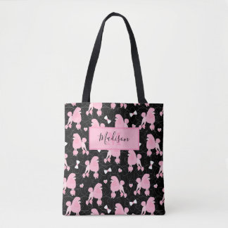 rosa Poodles und Bows Muster Schwarzer Name Monogr