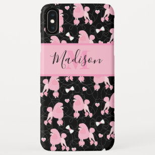 rosa Poodles und Bows Muster Schwarzer Name Monogr Case-Mate iPhone Hülle