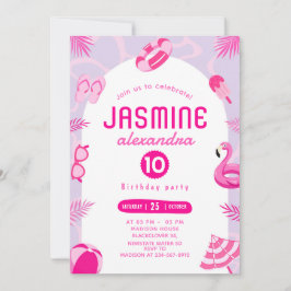 Rosa Pool Party bearbeitbar Geburtstagseinladung Einladung