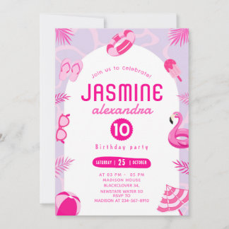 Rosa Pool Party bearbeitbar Geburtstagseinladung Einladung