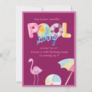 Rosa Pool Party Geburtstag Einladung