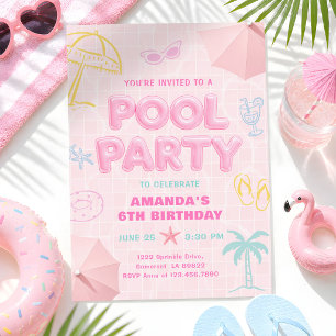 Rosa Poolparty Geburtstag Mädchen jedes Jahr Einladung