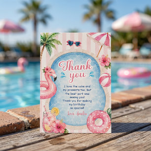 Rosa Poolparty-Mädchen-Geburtstags-Dankeschön-Kart Einladung