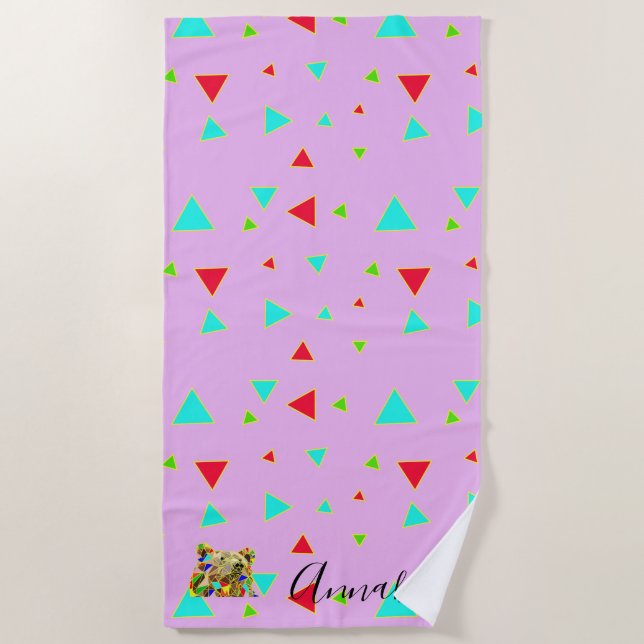 Rosa Pop Art Individuelle Name Strandtuch (Vorderseite)