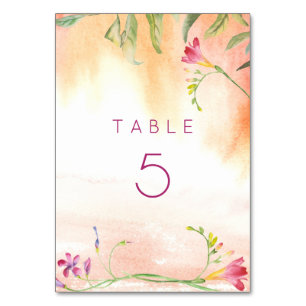 Rosa Pop Freesia Peach Wedding Table Tischnummer