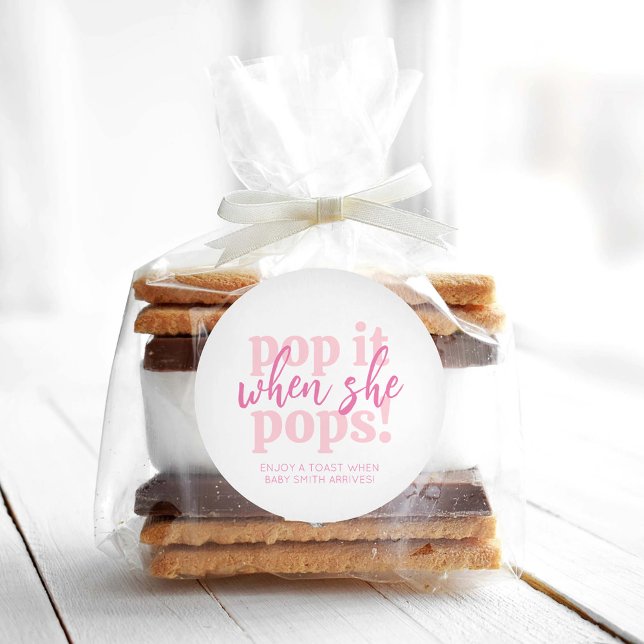 Rosa Pop, wenn sie Pop Baby Duschgeschenk Runder Aufkleber (Von Creator hochgeladen)