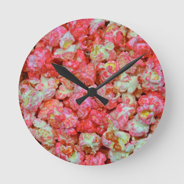 Rosa Popcorn Runde Wanduhr (Vorderseite)
