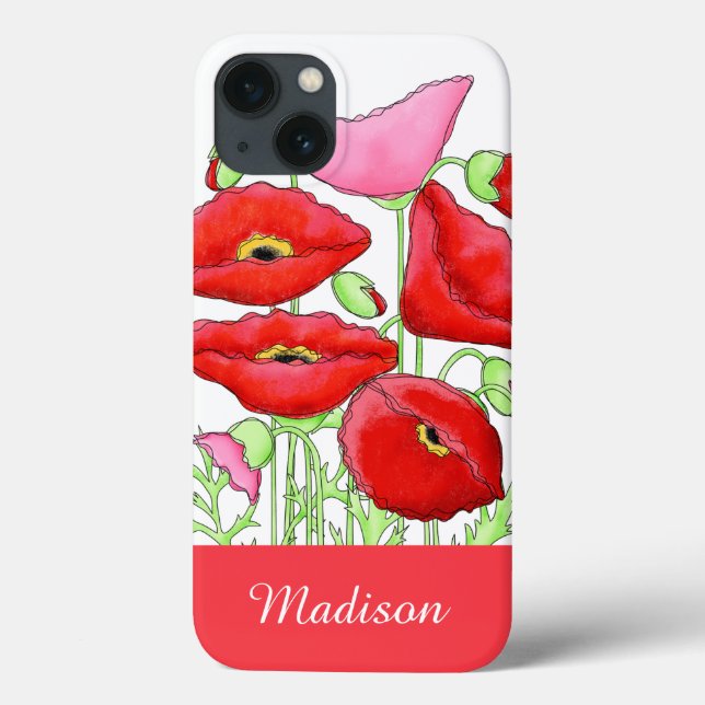 Rosa Poppies Art Individuelle Name Personalisiert Case-Mate iPhone Hülle (Rückseite)