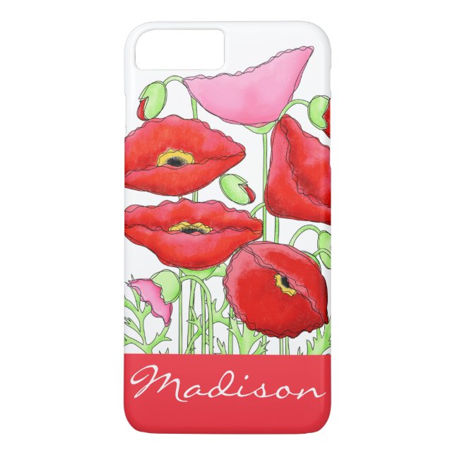 Rosa Poppies Art Individuelle Name Personalisiert Case-Mate iPhone Hülle (Rückseite)