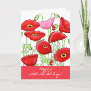 Rosa Poppy Blume 50. Geburtstag Karte