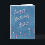 Rosa Posies auf Denim-Schwester-Geburtstag Karte<br><div class="desc">Dieses ist eine niedliche Karte für eine Schwester, mit einfachen rosa Blumenbildern, die die Unterseite der Front einfassen. Der hellrosa stilistische oben genannte Text sagt "alles- Gute zum Geburtstagschwester". Die Blumenbilder und -text werden auf einen mittleren blauen Hintergrund gesetzt, der wie Denim aussieht. Das Innere der Karte hat ein Textfeld,...</div>