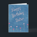 Rosa Posies auf Denim-Schwester-Geburtstag Karte<br><div class="desc">Dieses ist eine niedliche Karte für eine Schwester, mit einfachen rosa Blumenbildern, die die Unterseite der Front einfassen. Der hellrosa stilistische oben genannte Text sagt "alles- Gute zum Geburtstagschwester". Die Blumenbilder und -text werden auf einen mittleren blauen Hintergrund gesetzt, der wie Denim aussieht. Das Innere der Karte hat ein Textfeld,...</div>