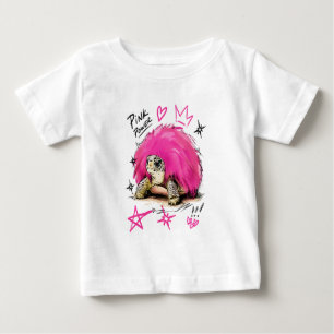 Rosa Power Fluffige Schildkröte mit Punk Fellpanze Baby T-shirt