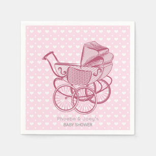 Rosa Pram-Herz-Baby-Duschen-personalisiertes Serviette