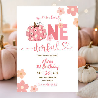 Rosa Preppy Kürbis Daisy Onederful 1. Geburtstag Einladung
