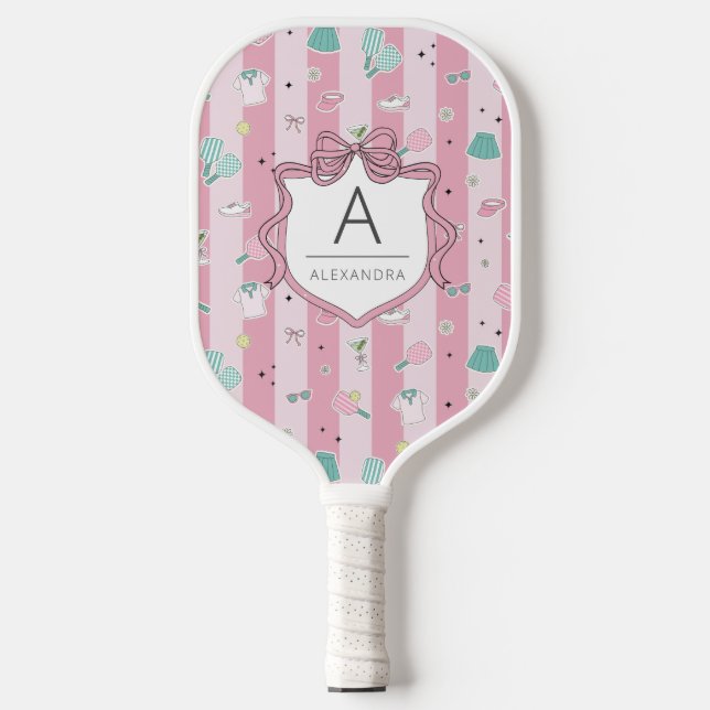 Rosa Preppy Monogram Print Pickleball Schläger (Vorderseite)