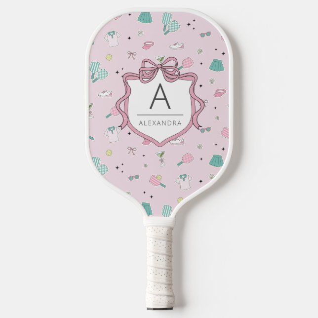 Rosa Preppy Monogram Print Pickleball Schläger (Vorderseite)