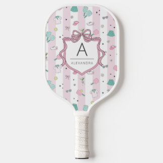 Rosa Preppy-Monogramm-Druck Pickleball Schläger