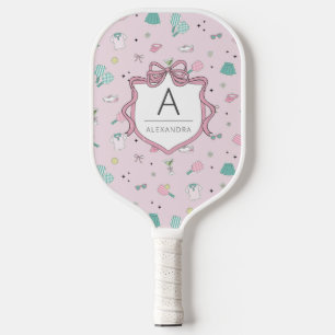 Rosa Preppy Monogramm-Druck Pickleball Schläger