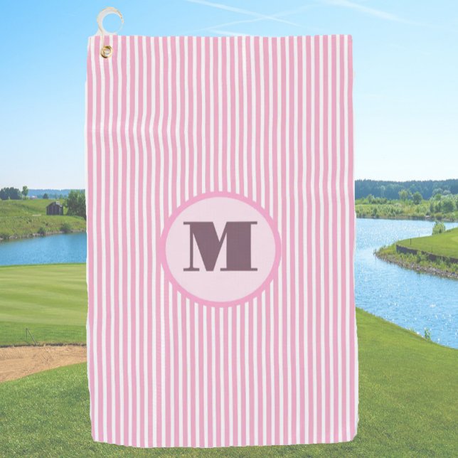 Rosa Preppy Strip personalisierte Monogramm Damen Golfhandtuch (Von Creator hochgeladen)