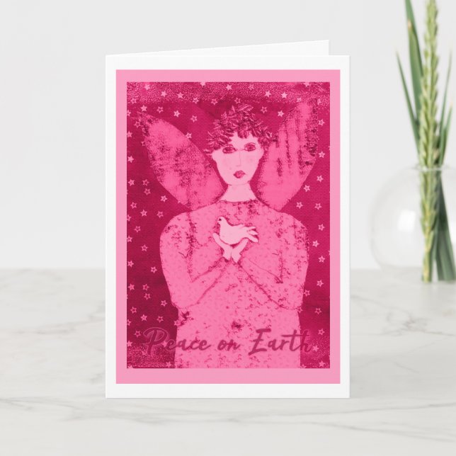 Rosa, primitiver Engel mit weißer Dove Holiday Car Karte (Vorderseite)