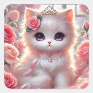 Rosa Princess Cat Quadratischer Aufkleber