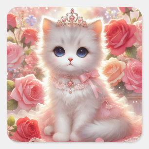 Rosa Princess Cat Quadratischer Aufkleber