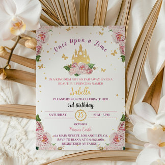Rosa Princess Crown Fairytale Geburtstagsfeier Ein Einladung