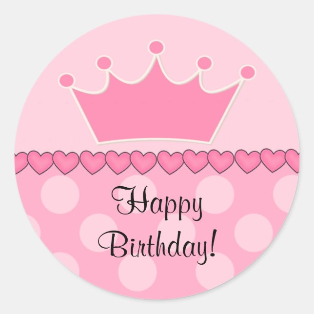 Rosa Princess Crown Happy Birthday Sticker (Vorderseite)