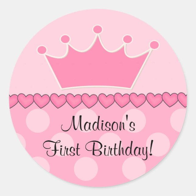 Rosa Princess Crown Happy Birthday Sticker (Vorderseite)