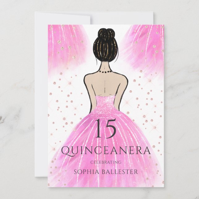 Rosa Princess Dress Quinceanera Party Einladung (Vorderseite)