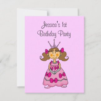 Rosa Prinzessin 1. Geburtstag Party personalisiert Einladung