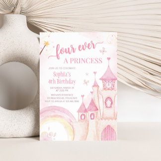 Rosa Prinzessin 4. Geburtstag Party Einladung