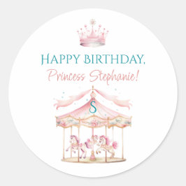 Rosa Prinzessin Carousel Magical 1. Geburtstagsmäd Runder Aufkleber