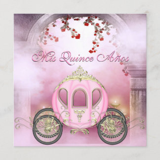 Rosa Prinzessin Carriage Enchanted Quinceanera Einladung
