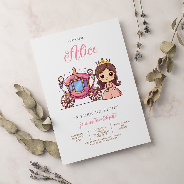 Rosa Prinzessin Carriage Geburtstagsparty Einladun Einladung (Von Creator hochgeladen)