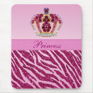 Rosa Prinzessin Crown Zebra Glitter Print Mousepad