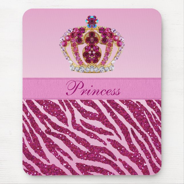 Rosa Prinzessin Crown Zebra Glitter Print Mousepad (Vorne)