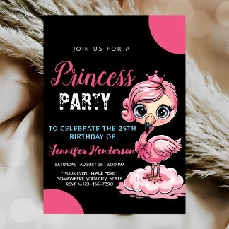 Rosa Prinzessin Flamingo 25. Geburtstagsparty Einl Einladung