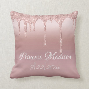 Rosa Prinzessin Glitzer Elegante Typografie Stats Kissen