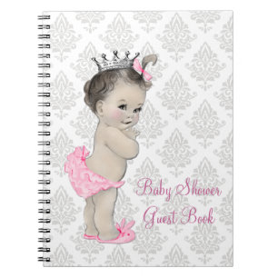 Rosa Prinzessin Graue Damast-Baby-Shower-Gästebuch Notizblock