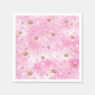 Rosa Prinzessin Herzen Sterne & Kronen Geburtstags Serviette