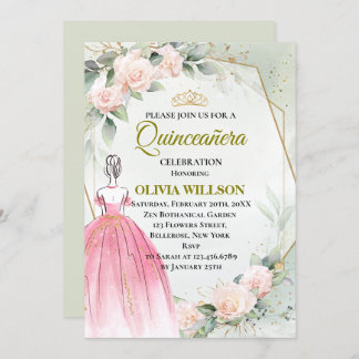 Rosa Prinzessin Kleid Quinceanera Einladung