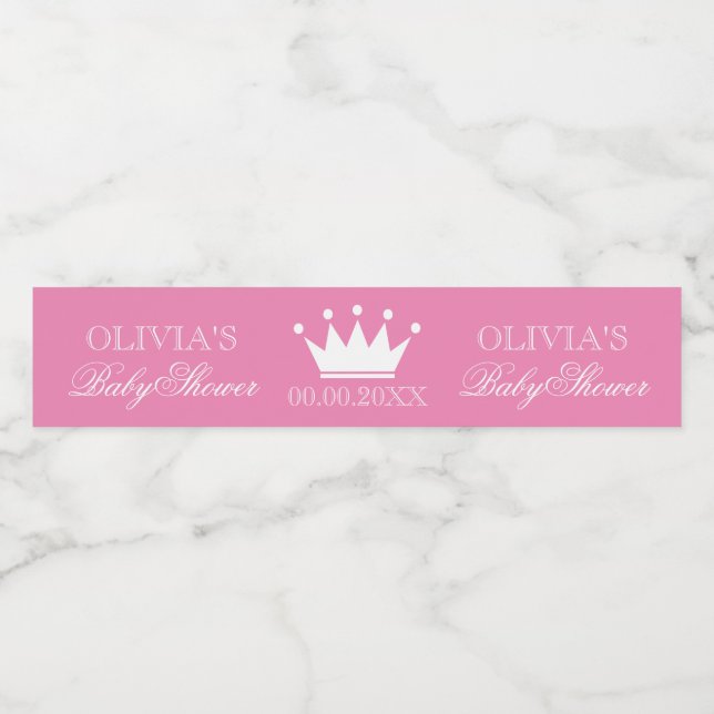 Rosa Prinzessin Kronchie Mädchen Baby Dusche Brauc Wasserflaschenetikett (Einzelnes Label)