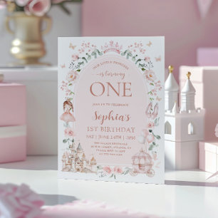 Rosa Prinzessin Märchen Mädchen 1. Geburtstag Einladung