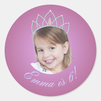 Rosa Prinzessin mit Diadem Foto Geburtstagsaufkleb Runder Aufkleber