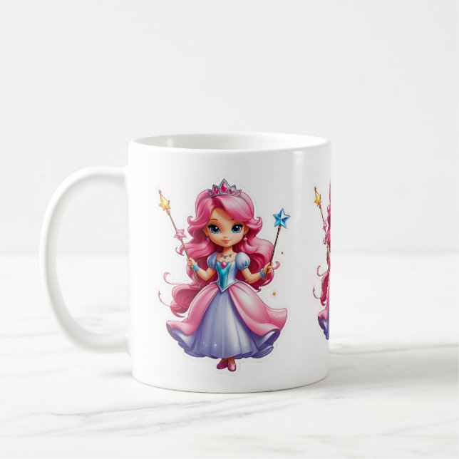 Rosa Prinzessin mit zauberhafter Wand und Tiara Kaffeetasse (Links)