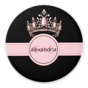 Rosa Prinzessin Monogramm Tiara Girly Keramikknopf Keramikknauf