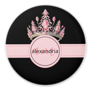 Rosa Prinzessin Monogramm Tiara Girly Keramikknopf Keramikknauf