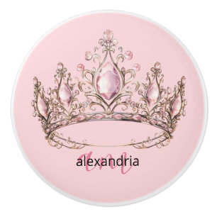 Rosa Prinzessin Monogramm Tiara Girly Keramikknopf Keramikknauf